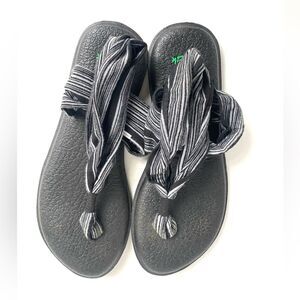 Sanuk Yoga Sling 2 Sandals Black Striped Slingback Flip Flops Size 7